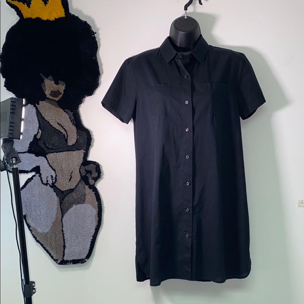 Lands' End Black Polo Collar Shirt Dress